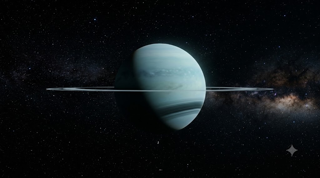 宇宙空間で97.77度横倒しになったまま太陽を公転する天王星のリアルな科学画像