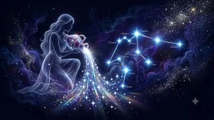 水瓶座の上昇期と内なる目覚めを美しい星群とシルエットで描いたアイキャッチ画像