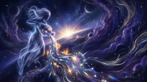 上昇期の水瓶座と宇宙のエネルギー流を幻想的に描いたアイキャッチ画像