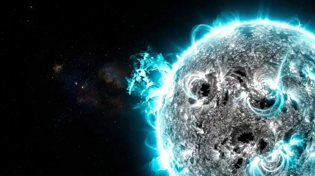 水瓶座のシルエットと宇宙の光の波動を描いた幻想的なアイキャッチ画像