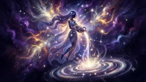 満ち溢れる宇宙の熱量と水瓶座の星座を幻想的に描いたアイキャッチ画像