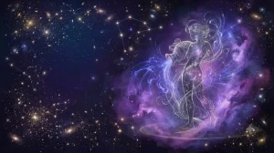 水瓶座の星座と紫色の星雲に走る磁気エネルギーを描いた幻想的なアイキャッチ画像