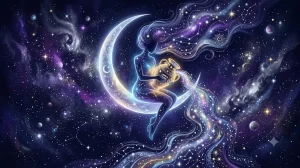 水瓶座の星座と宇宙を幻想的なイラストで描いたアイキャッチ画像