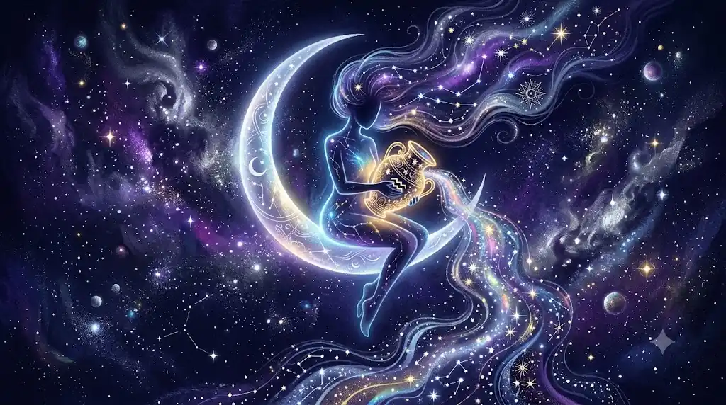 水瓶座の星座と宇宙を幻想的なイラストで描いたアイキャッチ画像