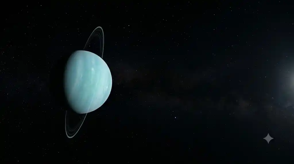 宇宙空間で97.77度横倒しになったまま自転する天王星のリアルな科学画像