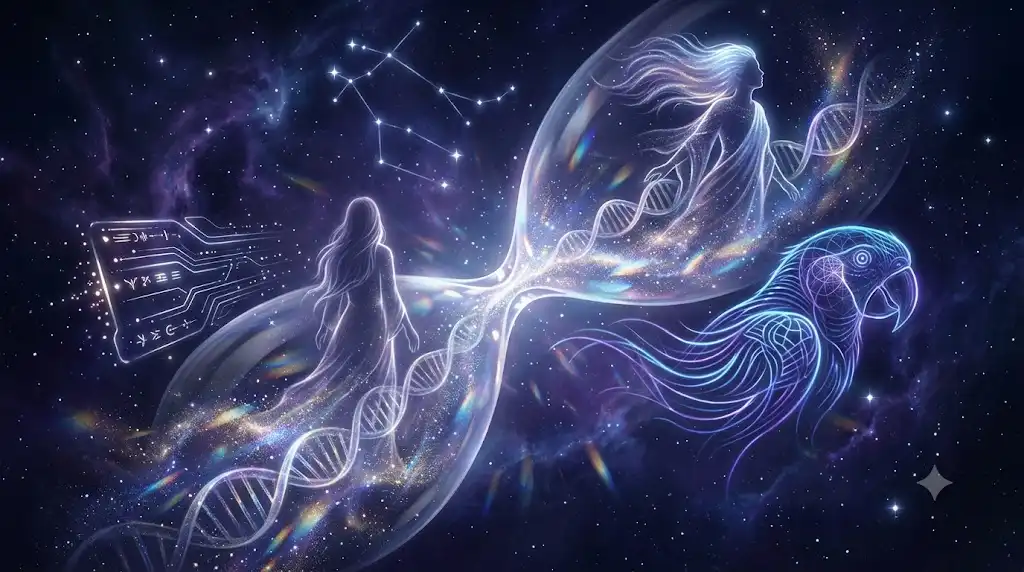 双子座の星座と集中できない状態を表現した幻想的なアイキャッチ画像