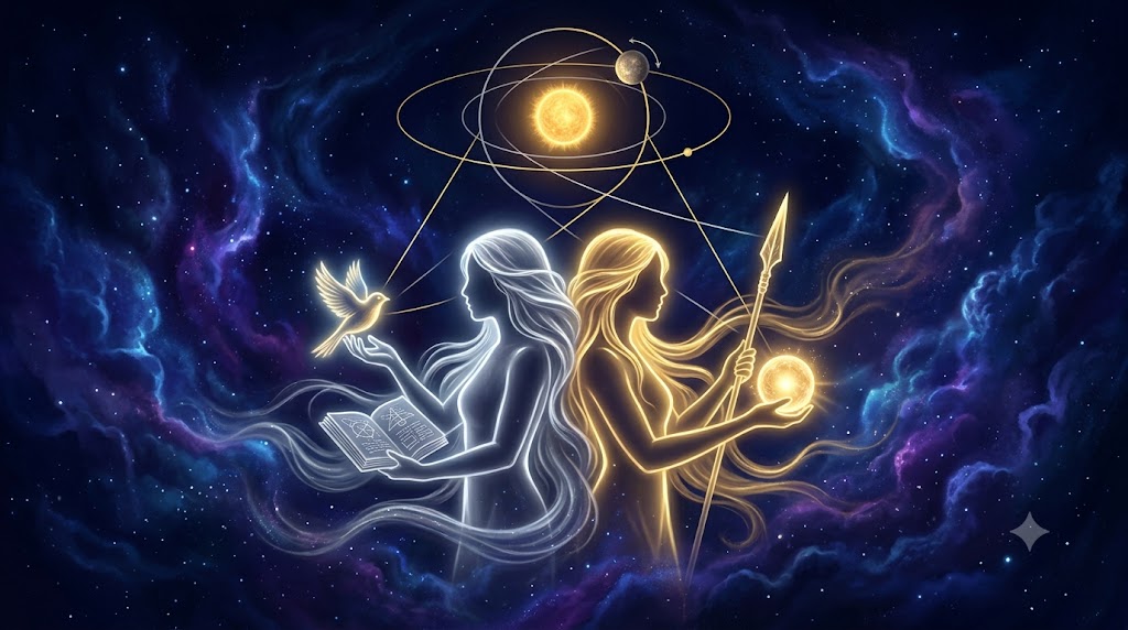 双子座の二面性と水星の軌道を幻想的に描いたアイキャッチ画像
