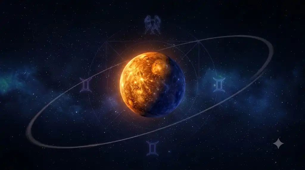 灼熱と極寒の二面性を持つ水星を科学的かつ神秘的に描いた画像
