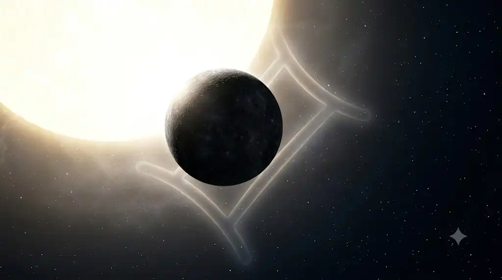 太陽の光に隠れながらも双子座の光をかすかに纏って公転する水星の宇宙画像