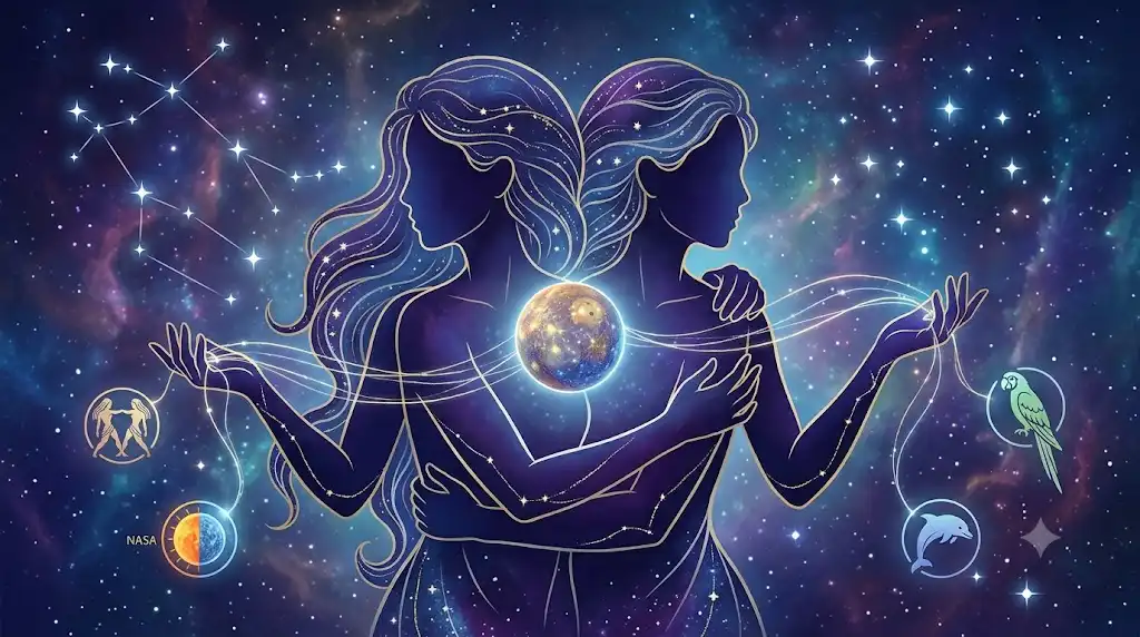 双子座の二面性と水星を幻想的に描いたアイキャッチ画像