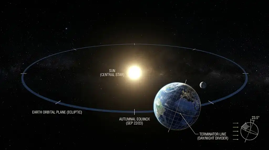 秋分の日、地球全土で昼夜が等しくなる物理的均衡を描いた宇宙画像