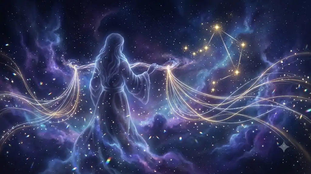 天秤座の星座と会話の調和を幻想的なイラストで描いたアイキャッチ画像