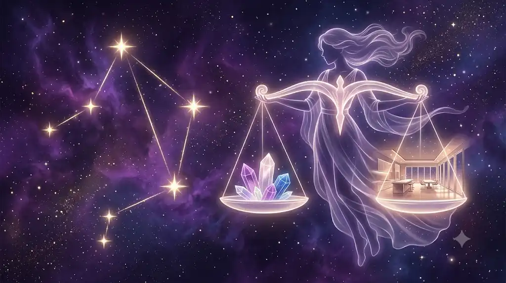 天秤座の星座と洗練された空間を幻想的に描いたアイキャッチ画像