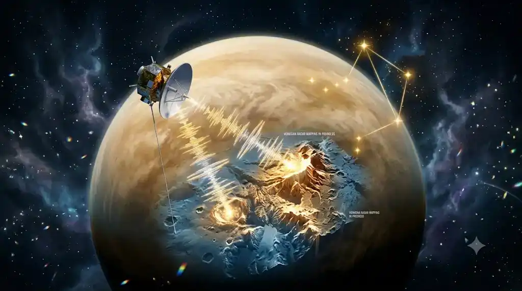NASA探査機のレーダーが金星の分厚い雲を透かして地形を描き出す科学的画像