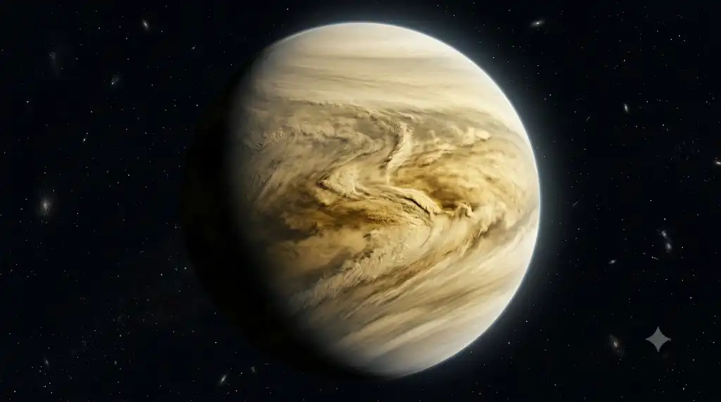 激しく大気が循環する金星のスーパーローテーションを描いた宇宙科学画像