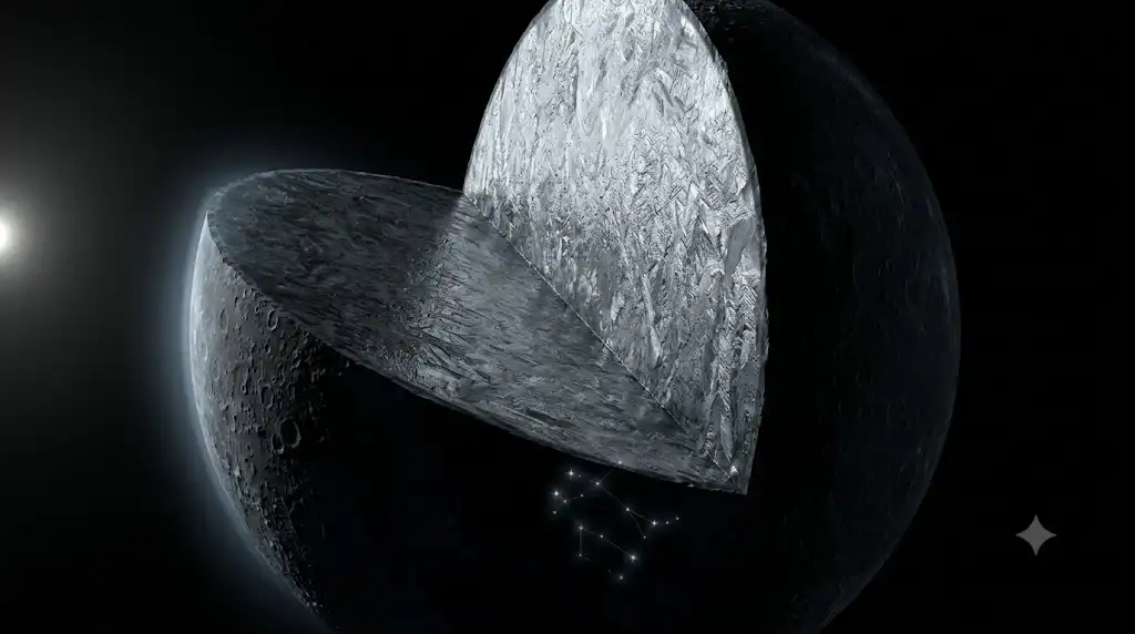薄い表面の奥に巨大な金属核を持つ水星の、科学的な宇宙画像