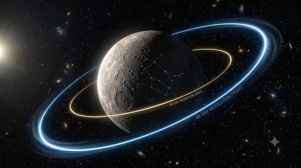 NASAボイジャーが捉えた水星のクレーター表面と高速な公転軌道の画像