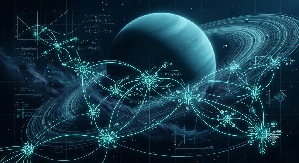 活発な太陽フレアを放つ極大期と、静寂な極小期の太陽活動サイクルを描いた抽象的な天文学グラフ