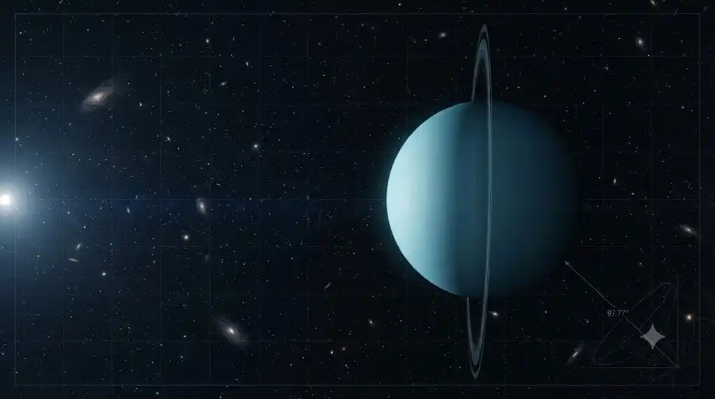 宇宙空間で97.77度横倒しになった状態で自転する天王星のリアルな画像