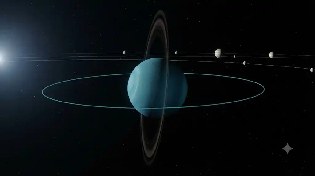 97.77度傾きながら一貫した軌道を進む天王星のNASA的画像