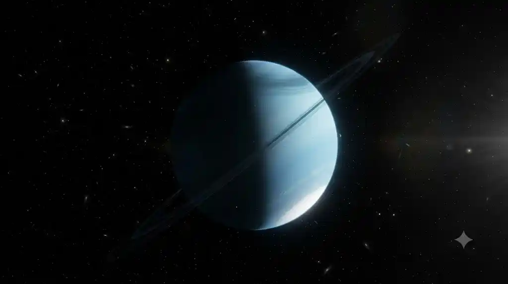 自転軸が激しく傾き片極が長い暗闇に沈む天王星のリアルな宇宙画像