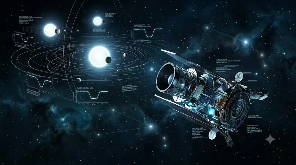 観測手法により発見数が変わる系外惑星と牡羊座の星々を描いた宇宙データ画像