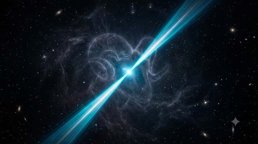牡羊座のモチーフが微かに漂うパルサーの電波信号と脈動を描いた宇宙写真