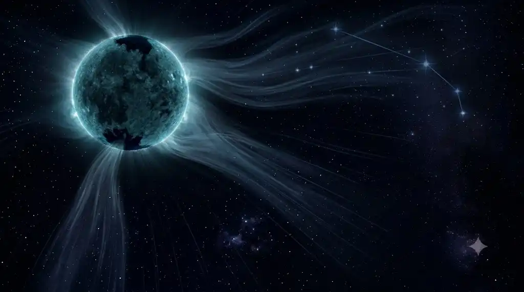 コロナホールから高速太陽風が放出される太陽活動下降期の宇宙科学画像