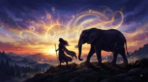 獅子座と太陽活動の上昇期、ゾウの威厳を静かに表現した幻想的なアイキャッチ画像