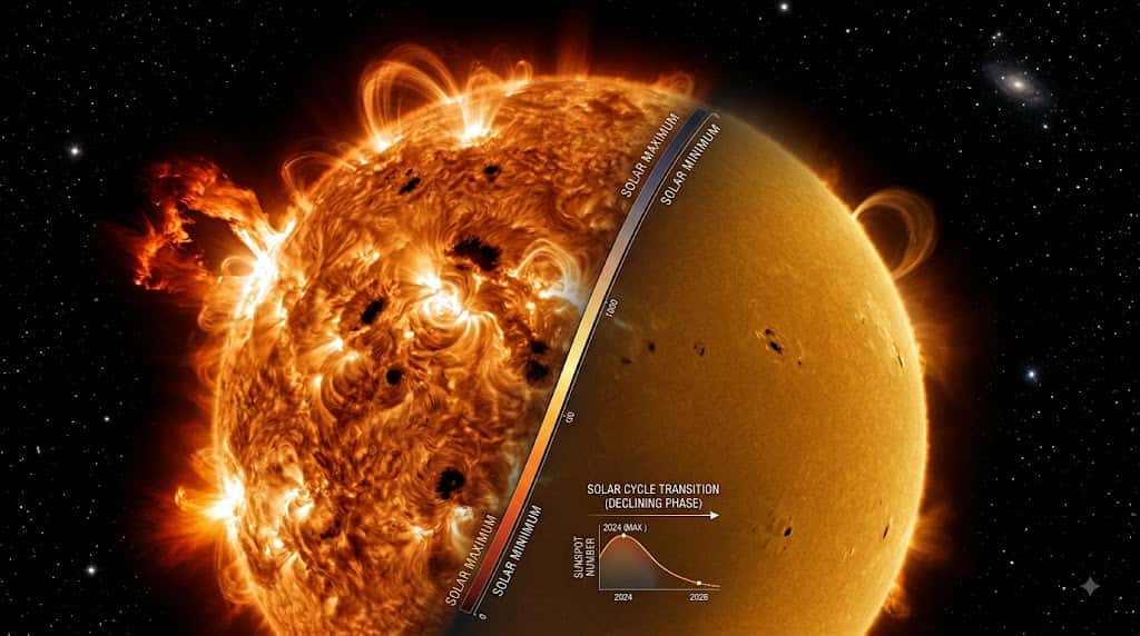 11年周期で変動する太陽表面のフレアと磁場の動きをとらえた宇宙画像