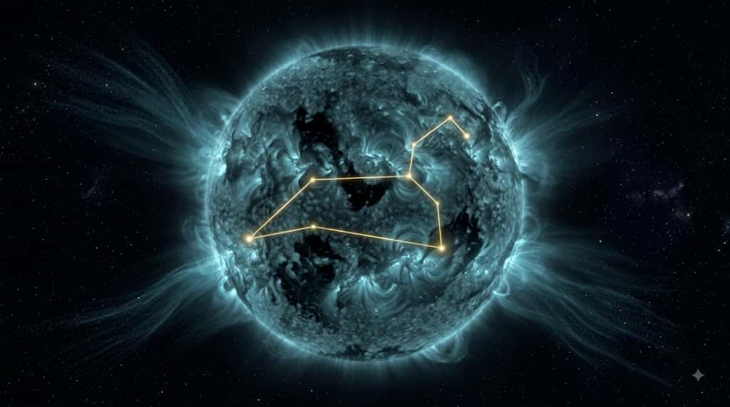 コロナホールから高速太陽風が吹き出す太陽活動の下降期を描いた宇宙画像