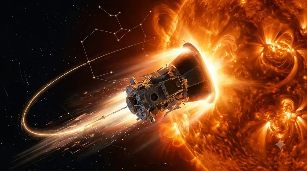 太陽コロナへと猛スピードで突入するパーカー・ソーラー・プローブの宇宙画像