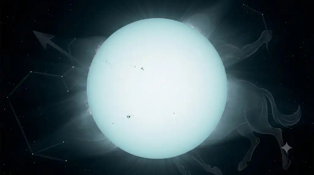 太陽黒点が減少し静まり返った下降期の太陽と、微かに浮かぶ射手座の星座線