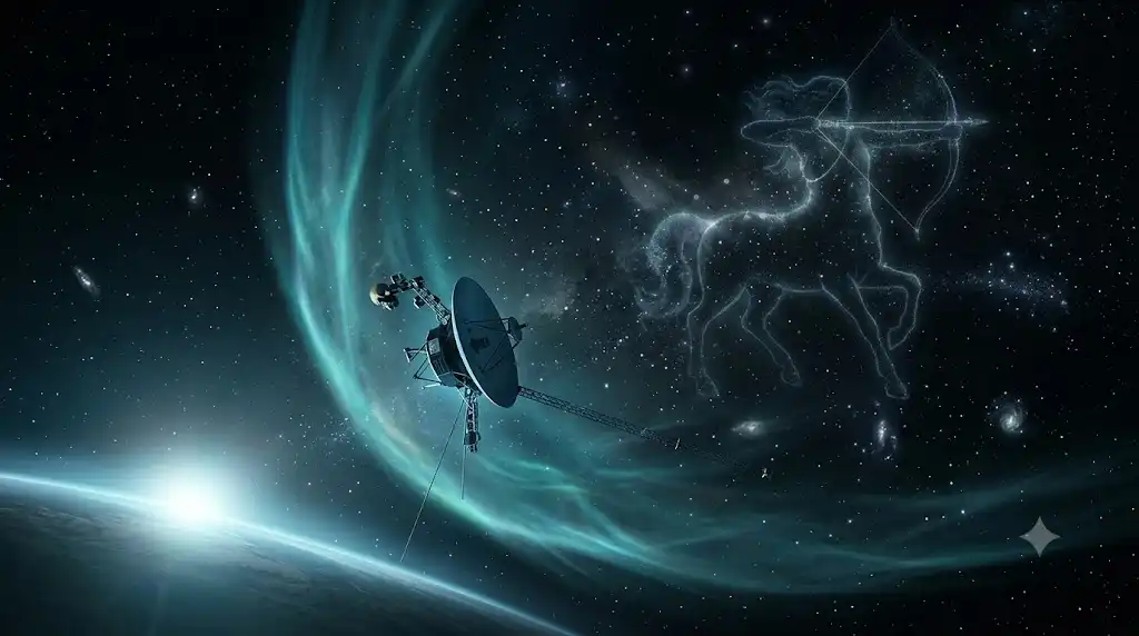 太陽圏の境界ヘリオポーズを越えて星間空間へ向かうボイジャー探査機