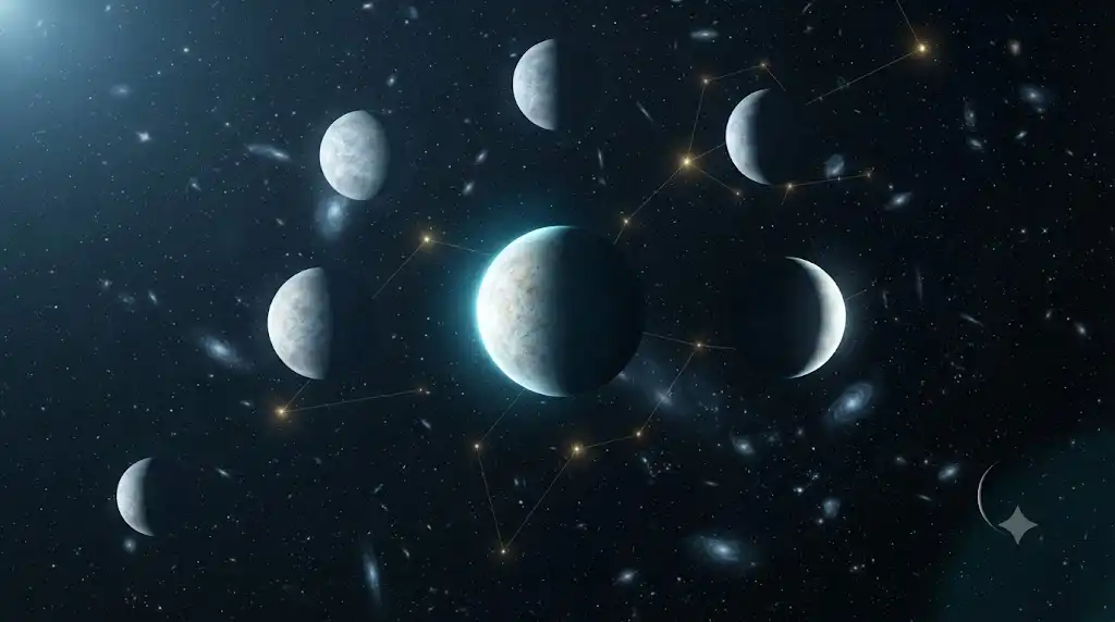 583.9日周期で姿を変える金星の満ち欠けと射手座の星々を捉えた宇宙画像